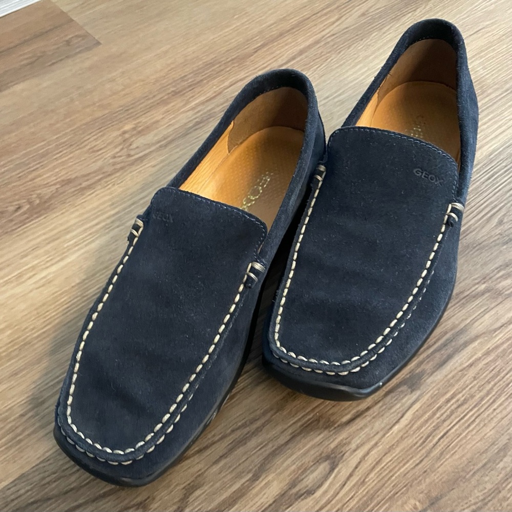Geox Men's Navy Suede Slip-On Loafers with Contrast Stitching